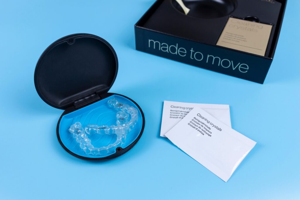Invisalign trays, case, box, and cleaning crystals